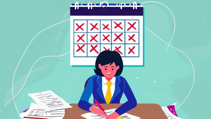 Teacher Grading Assignments In Colorful Classroom Illustration