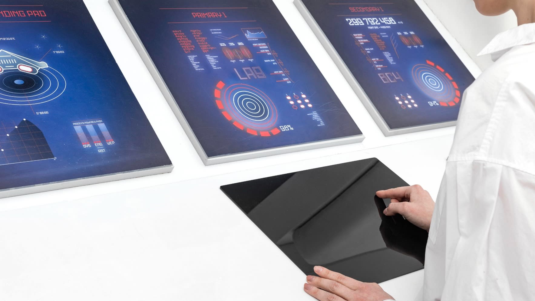 close-up-woman-working-digital-monitors