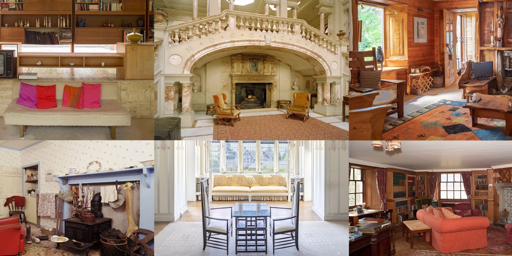 A collage of photos of interiors 