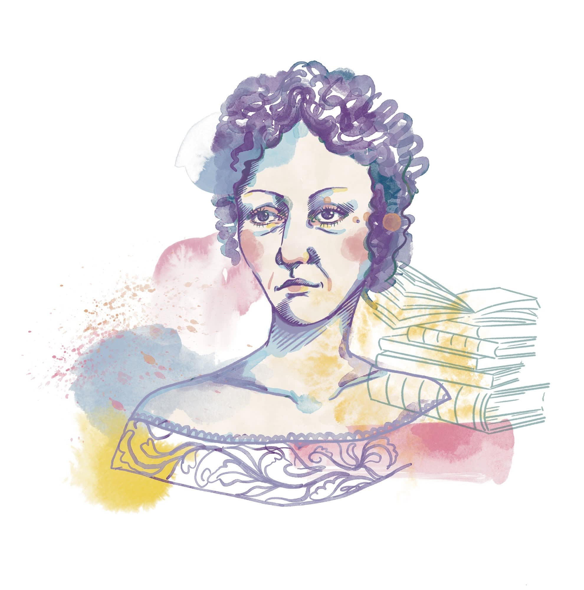 Mary Erskine with some books beside her