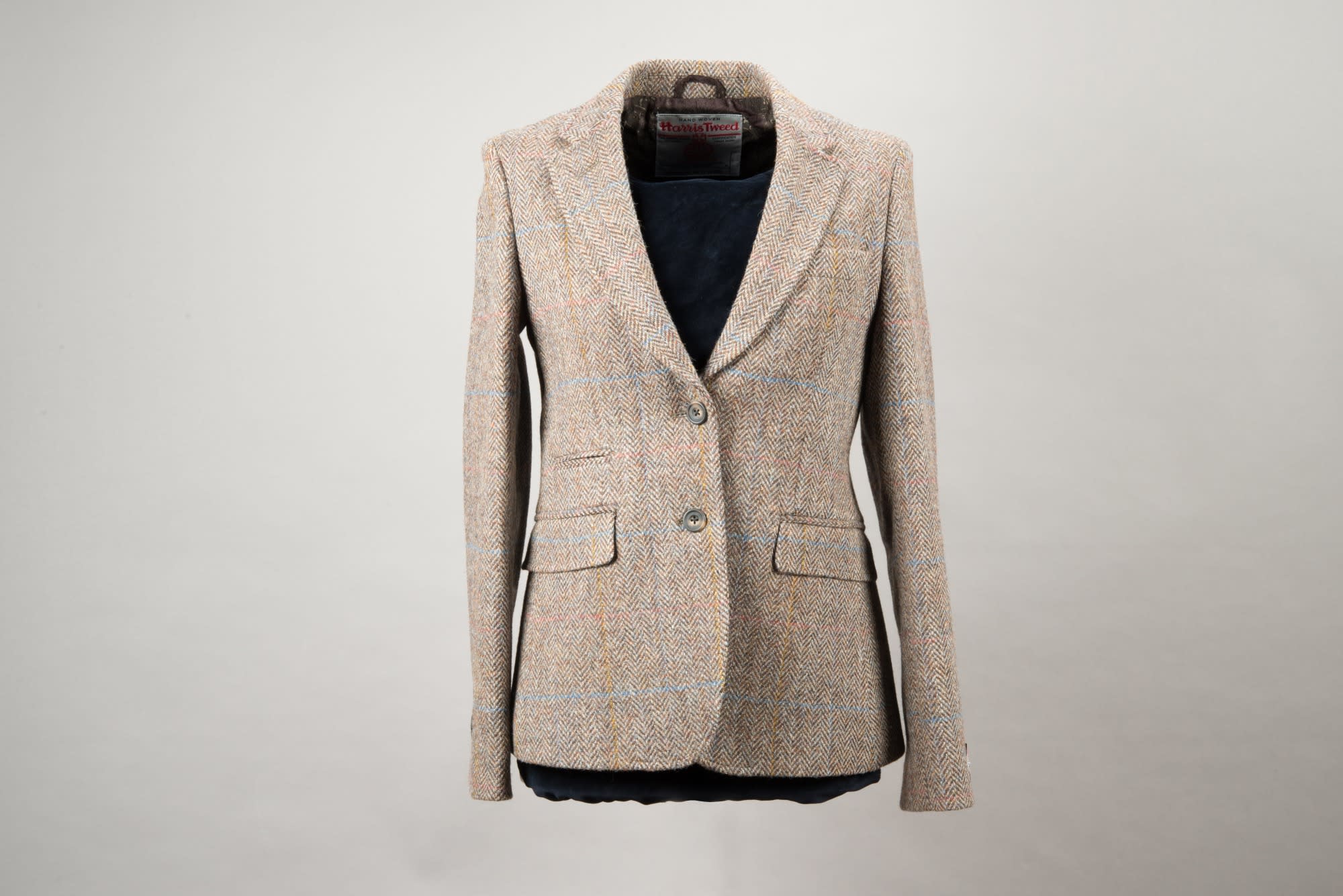 A brown tweed blazer