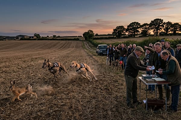 Two-dogs-are-released-to-chase-a-hare