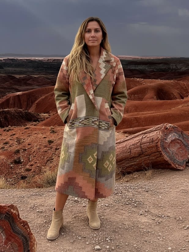 Coat Front_AI generated on model in Petrified Forest