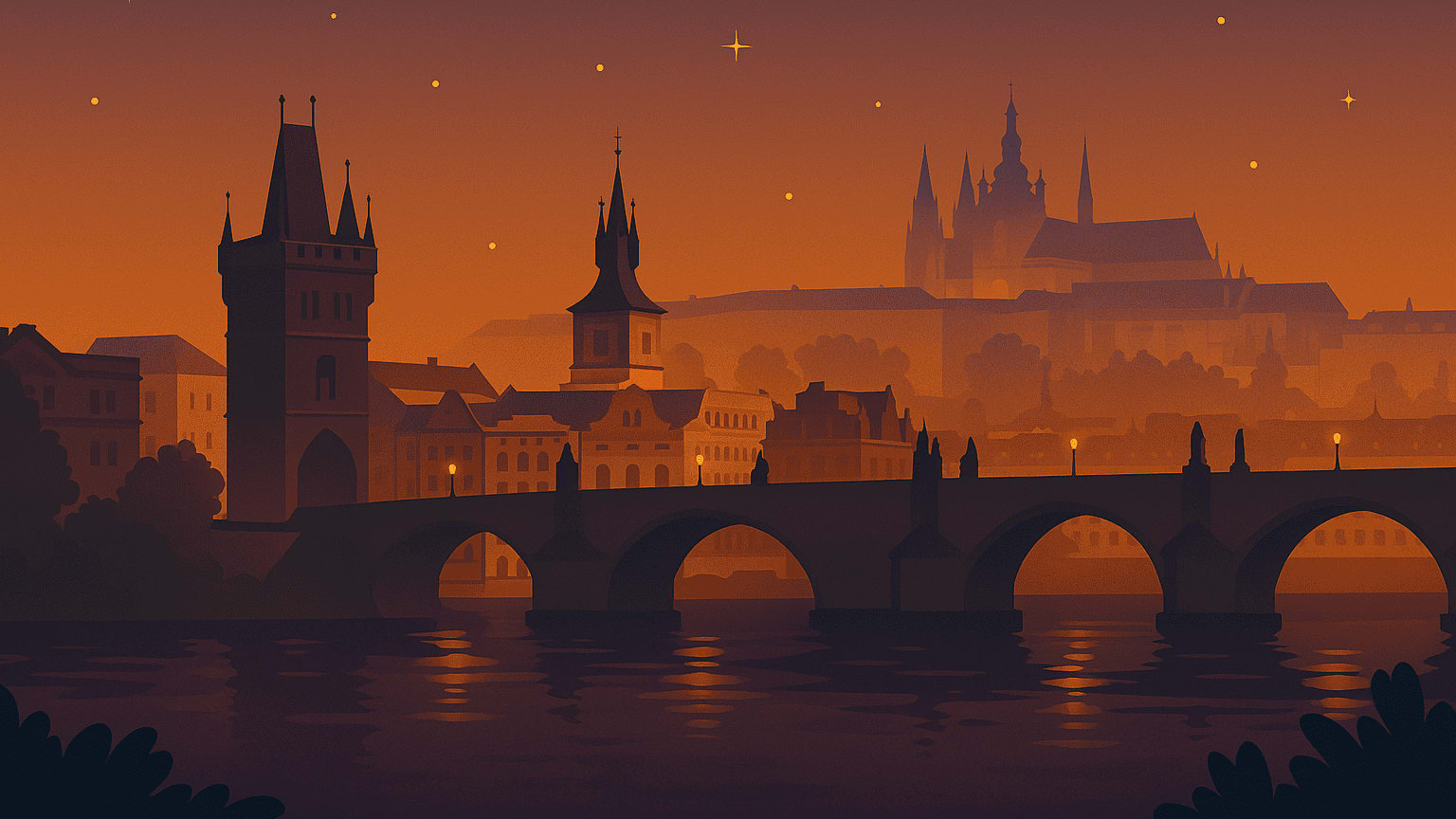 Prague at Dusk_ Bridge and Castle