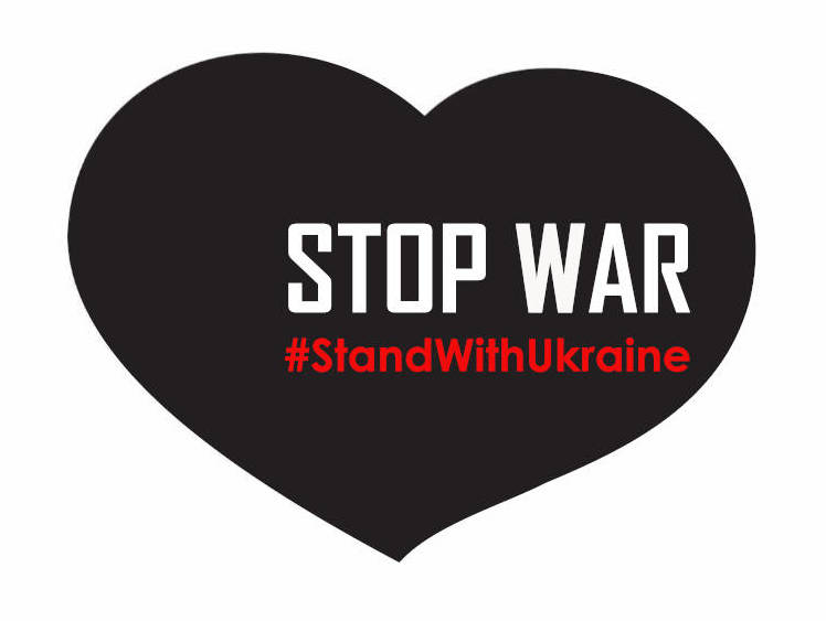 Black heart with caption Stop War #StandWithUkraine