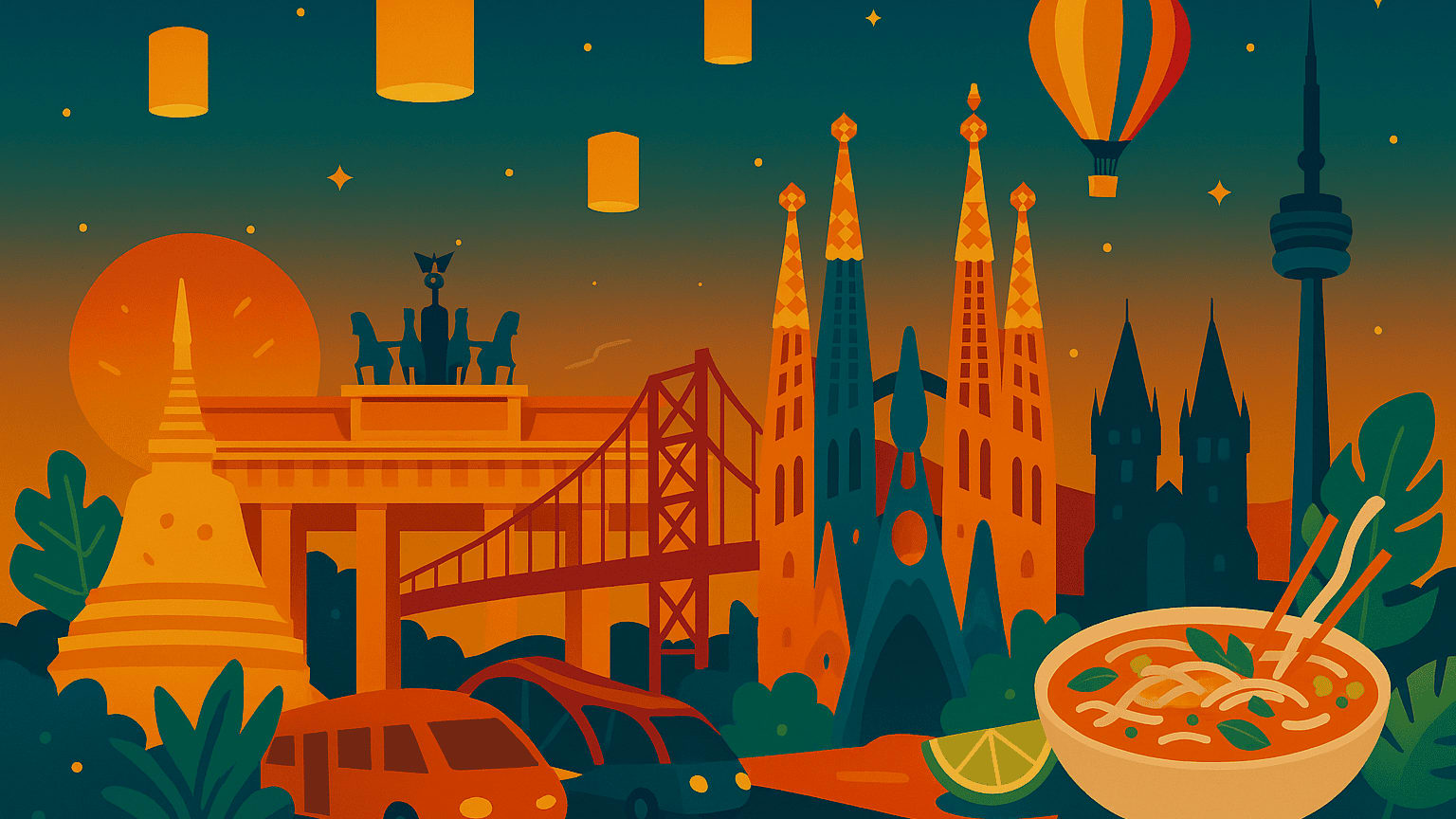 Global Landmarks at Sunset