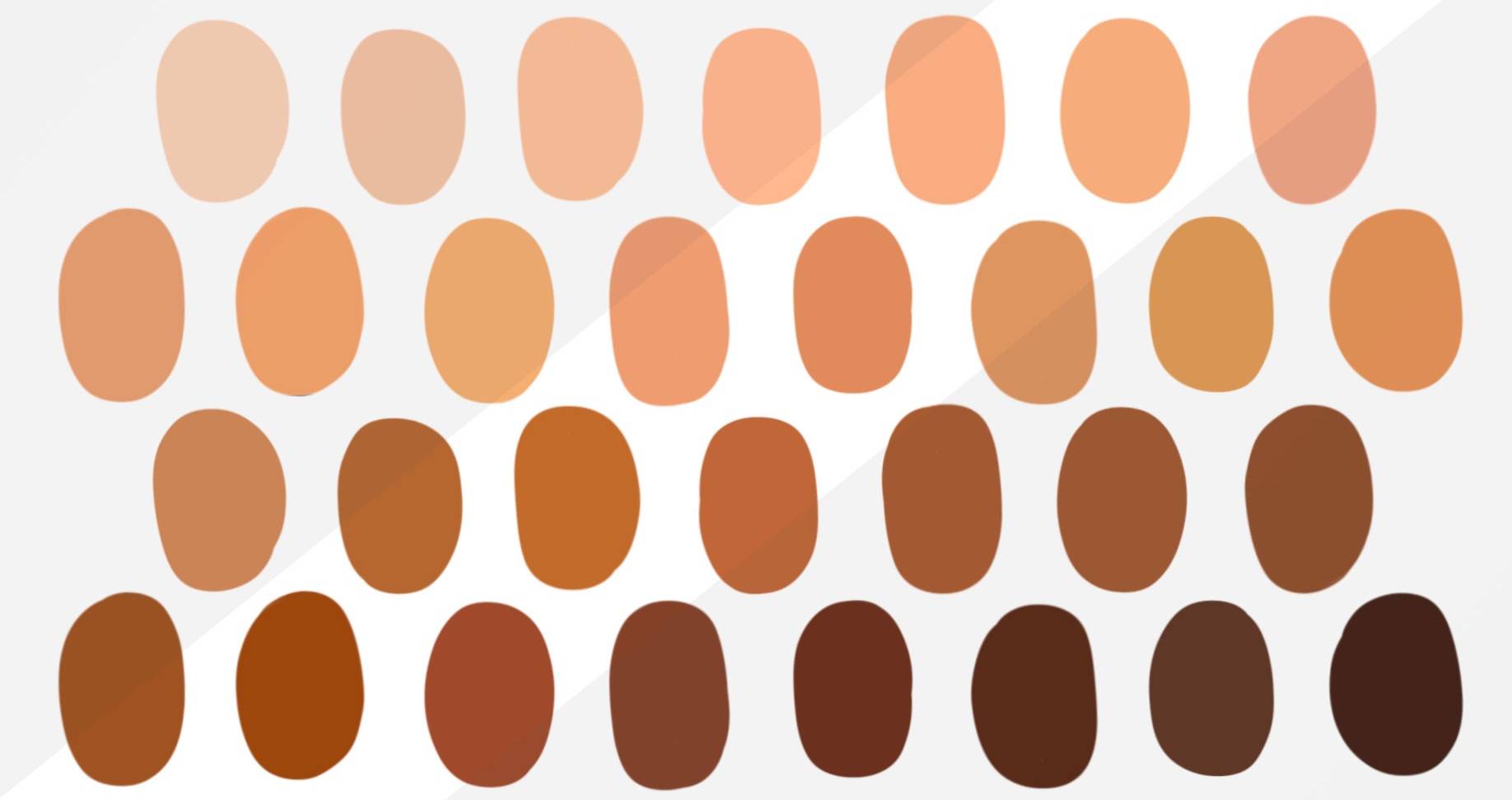 Many blobs representing the different colors and skin tones.