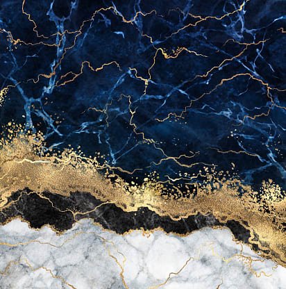 A colourful design of the seaside using blue, gold and white
