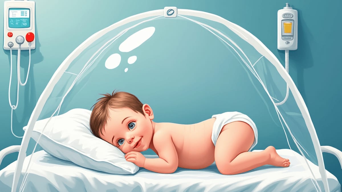 Infant-inside-a-croup-tent-enclosure-vector-illustration