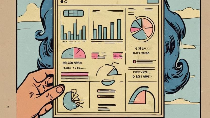 Vintage Comic Illustration of Person with Data Panel in Hand