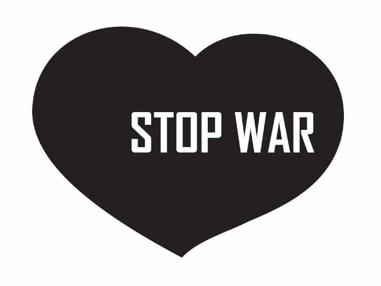 Black heart with caption Stop War