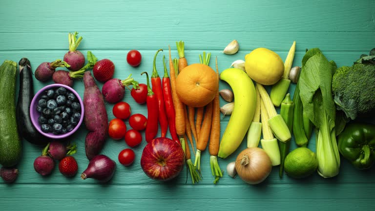 stop-motion-video-of-various-rainbow-graduated-colorful-fresh-fruits-and-vegetables-healthy