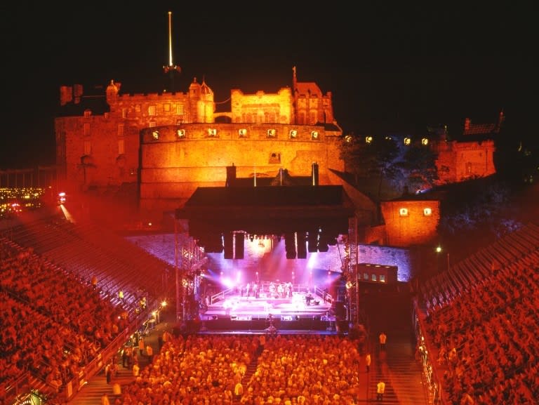 A rock concert taking place at Edinburgh Castle.