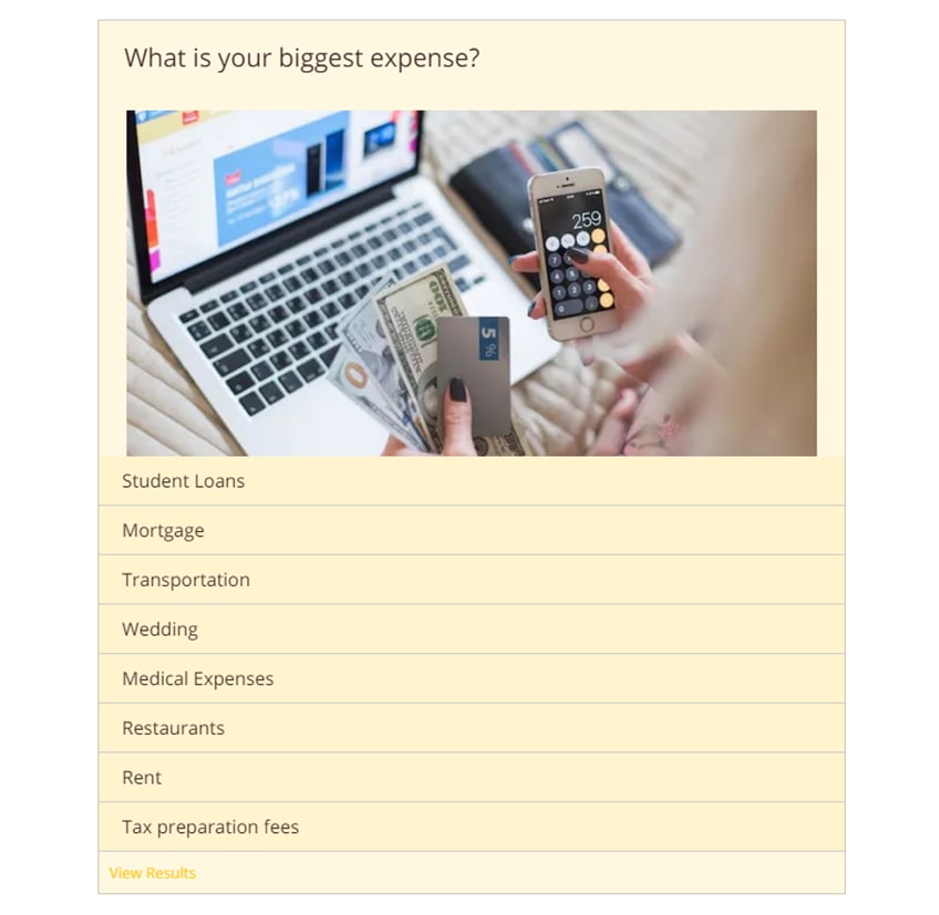 Interactive content example: financial poll question
