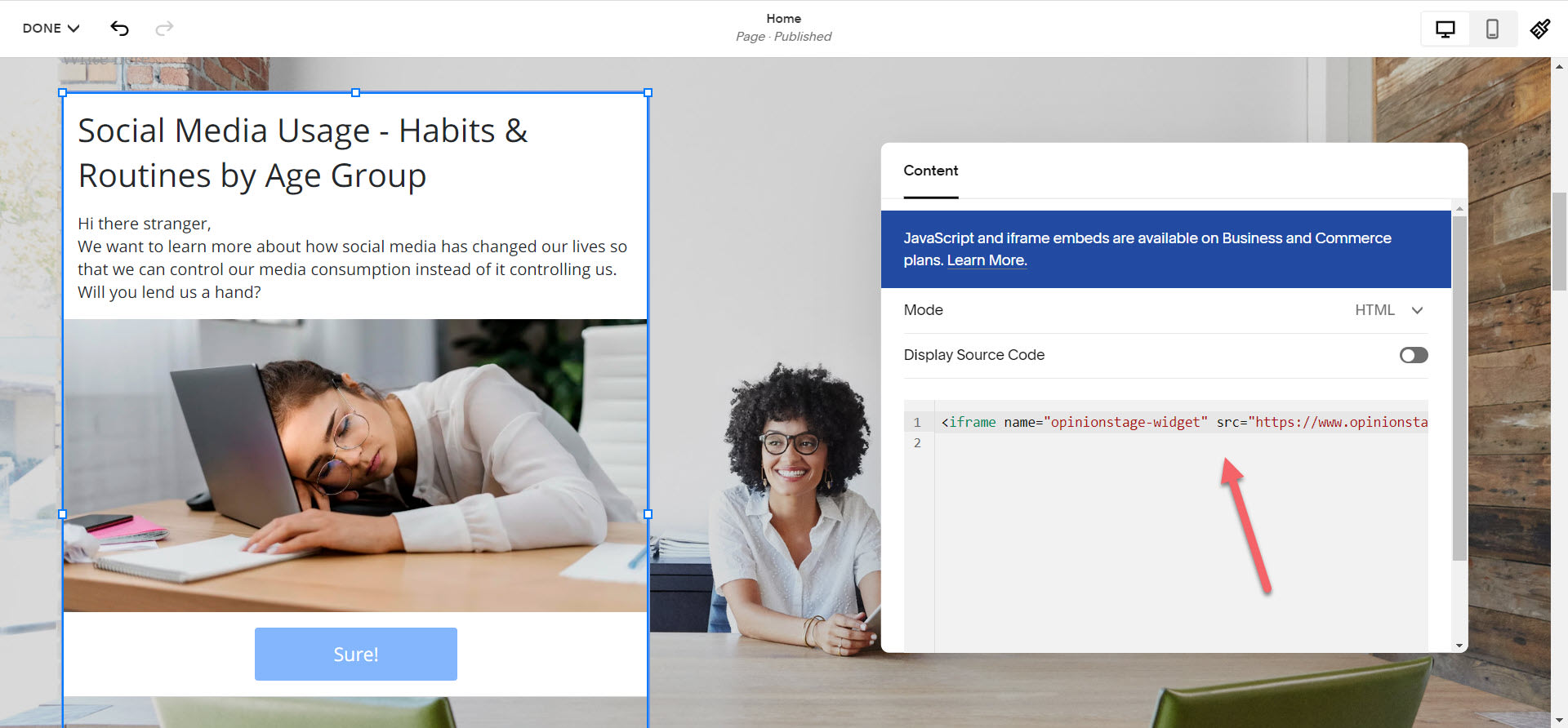 add your survey form to squarespace