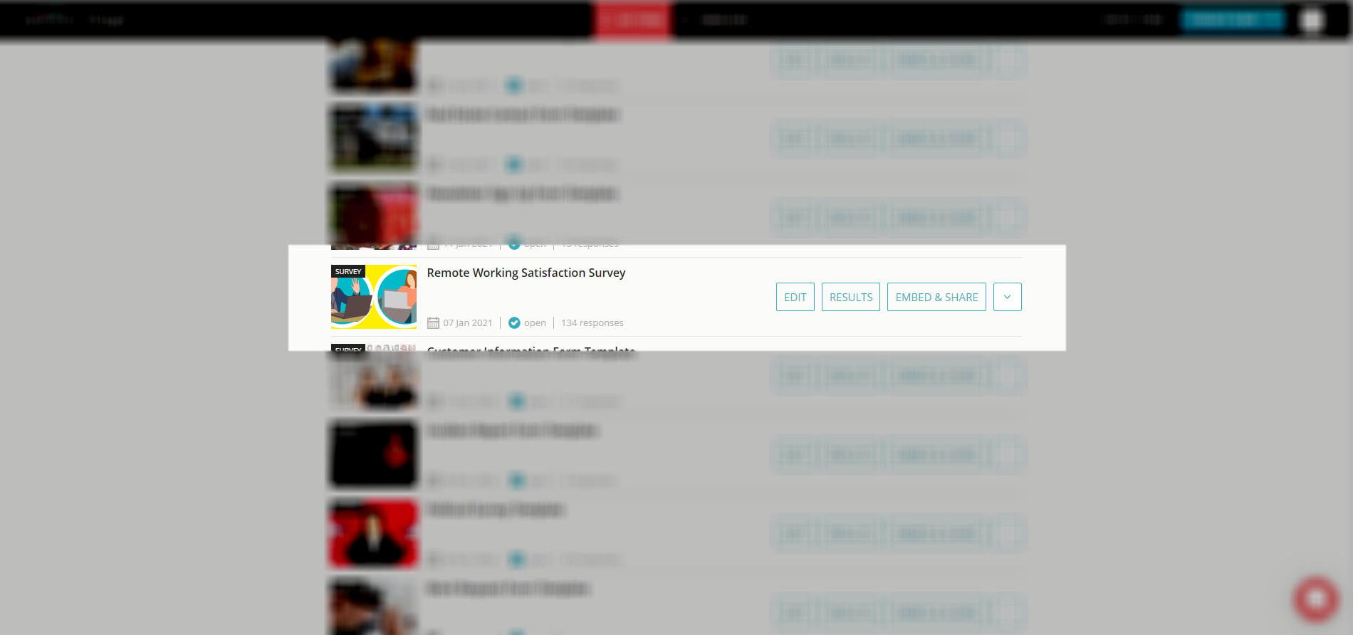 find survey in my items