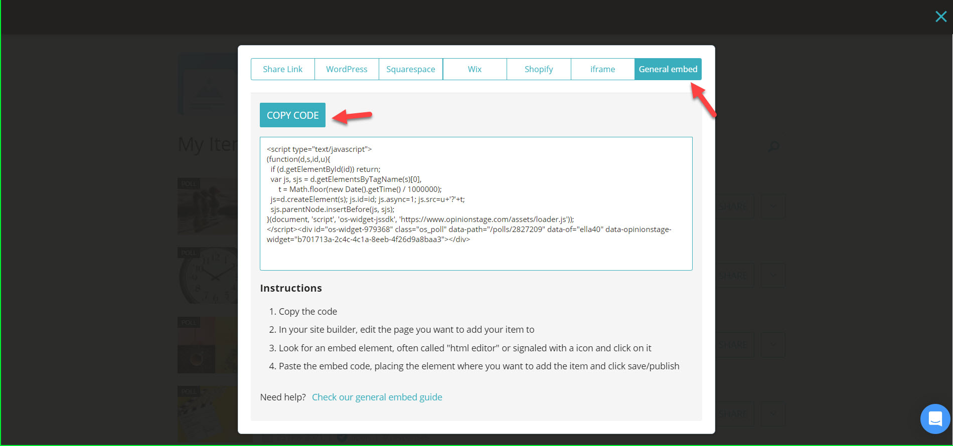 copy html embed code