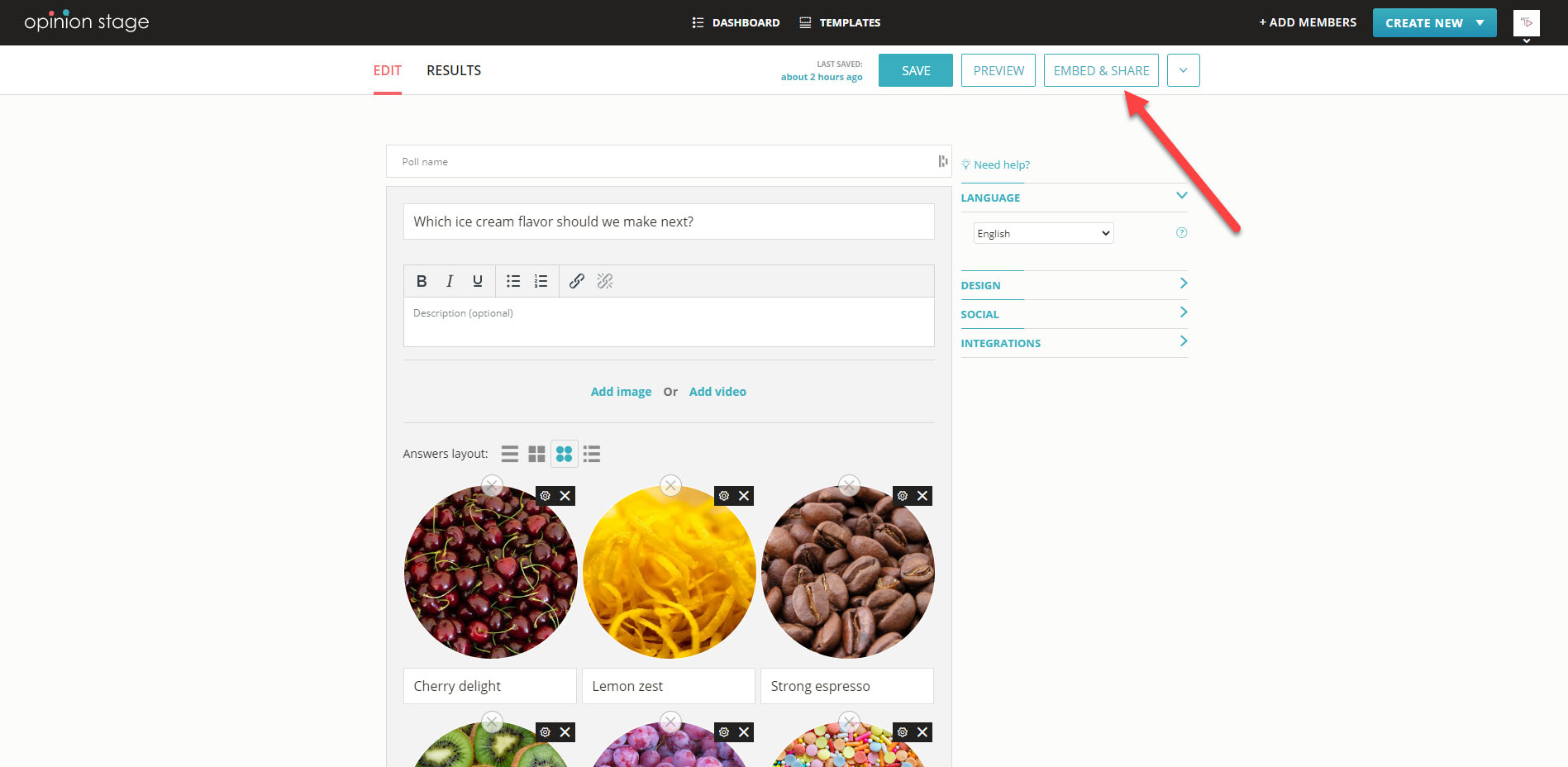 embed and share button